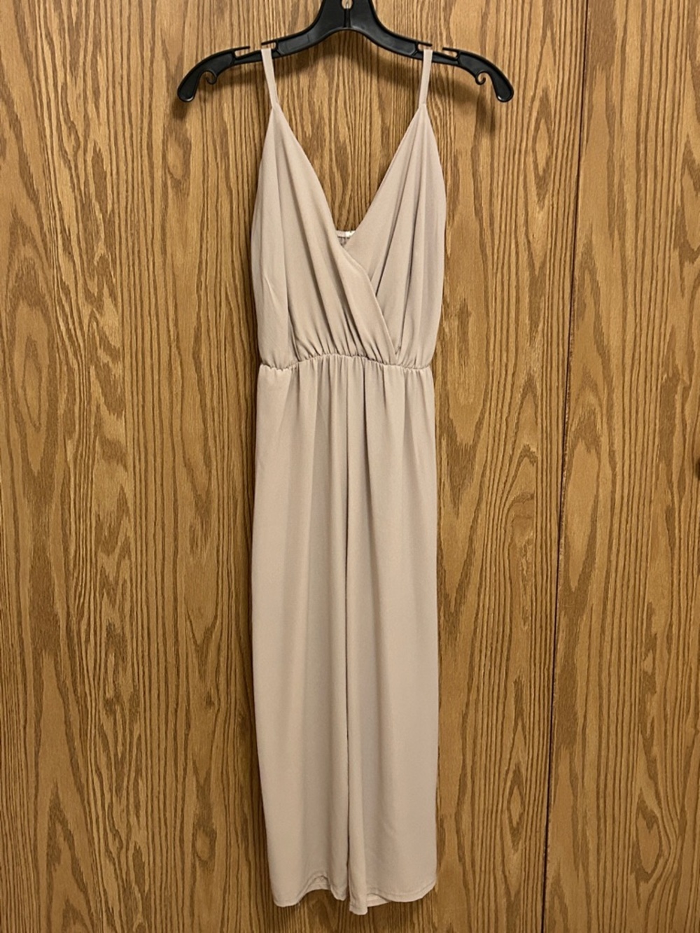 Women’s Cream Midi Slip Dress with V-Neck